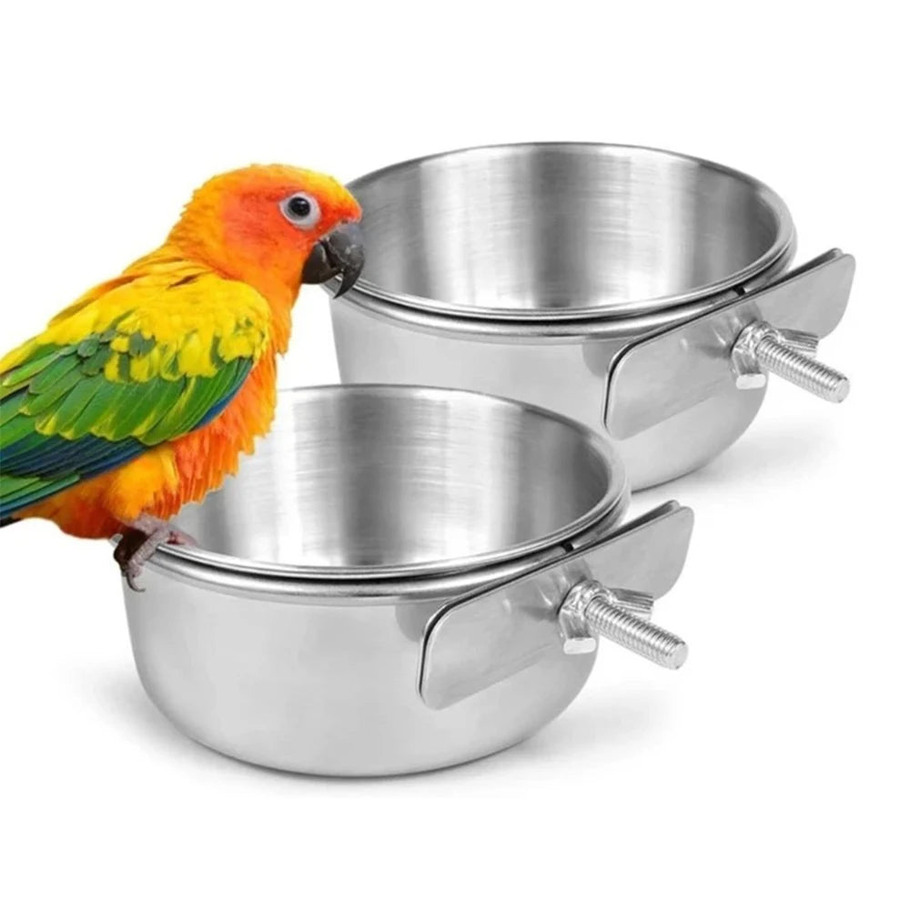 Stainless Steel Clamp-On Bird Cage Feeder Bowl