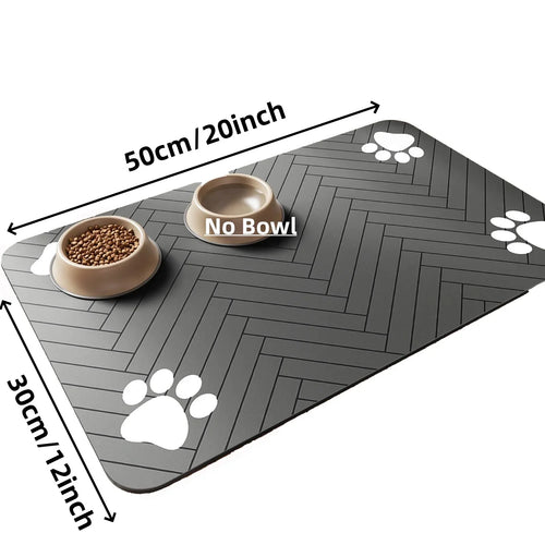 1pc Quick-Dry Diatom Mud Pet Feeding Mat - Splash-Proof, Absorbent, Easy to Clean, Suitable for Dogs and Cats, Herringbone Pattern with Paw Print Design, Washable Pet Feeding Mat