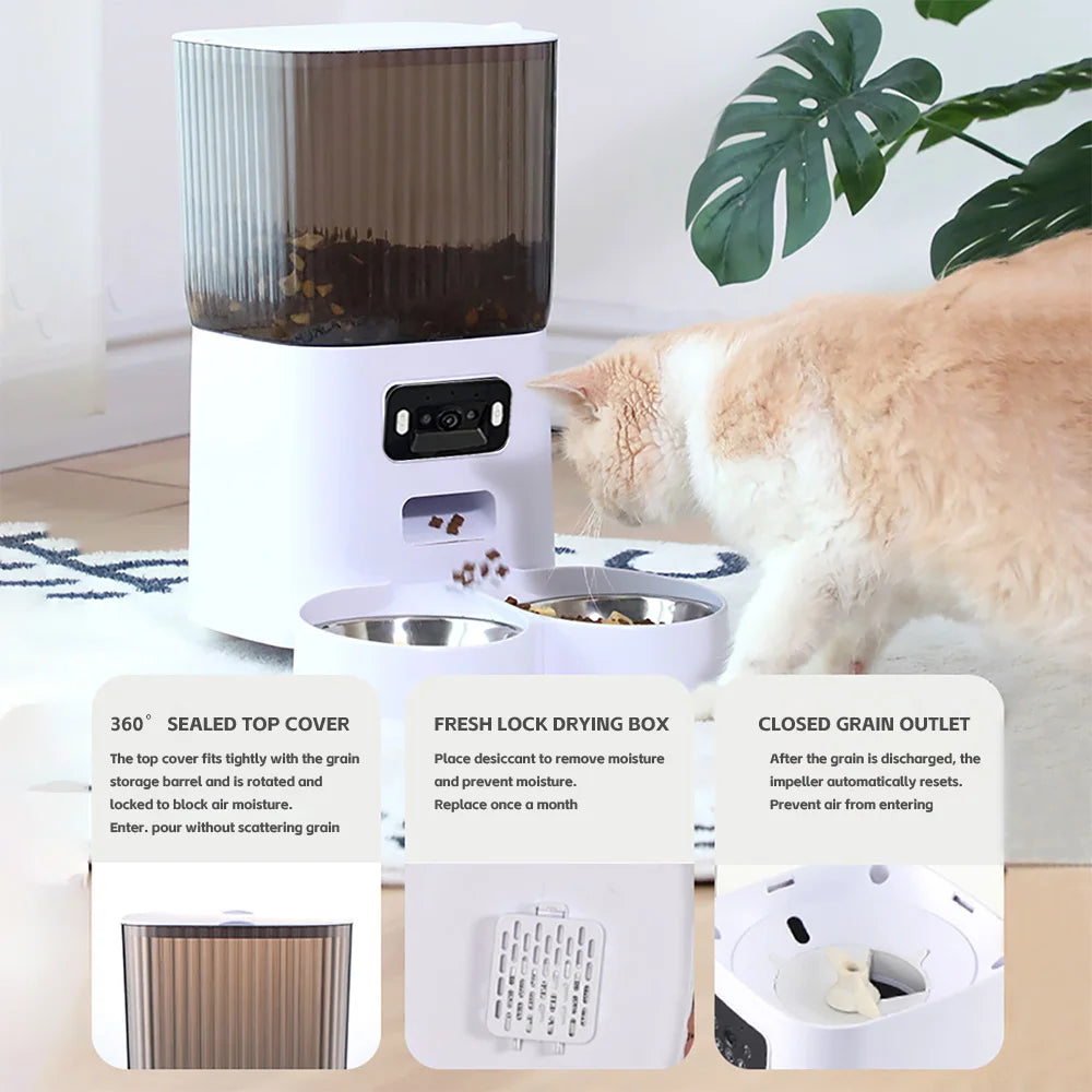 5L Smart Automatic Cat Feeder With Camera & Double Bowls