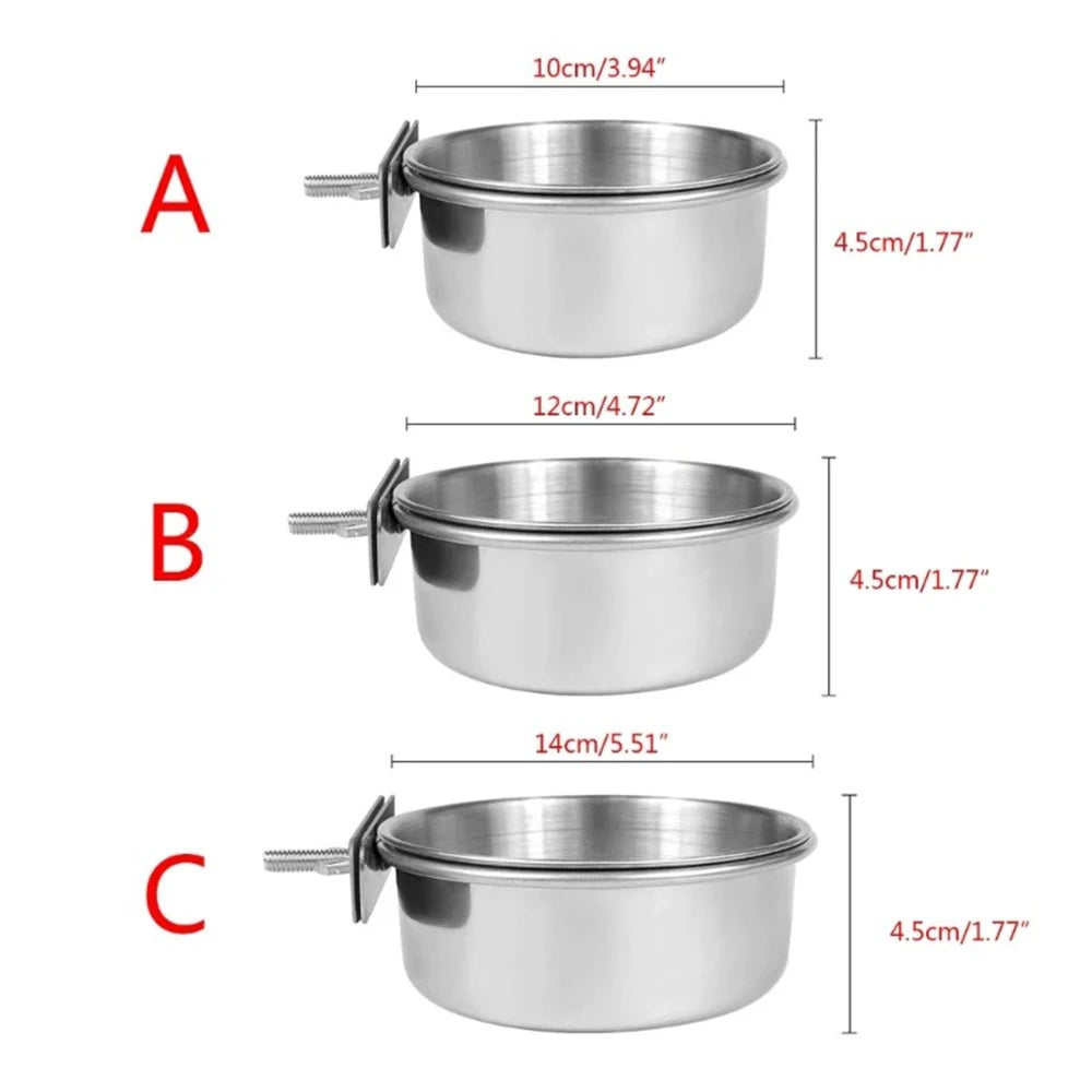 Stainless Steel Clamp-On Bird Cage Feeder Bowl