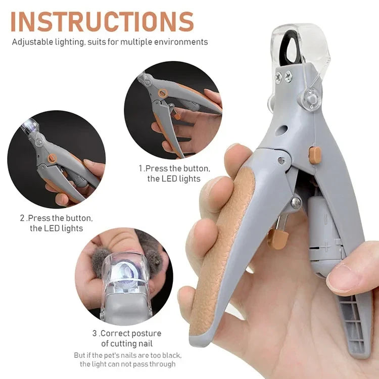 Pet Nail Clipper with LED Light – Stainless Steel Cat & Dog Nail Trimmer