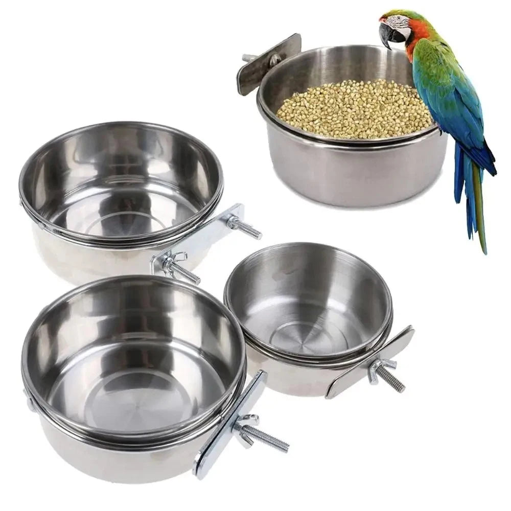 Stainless Steel Clamp-On Bird Cage Feeder Bowl
